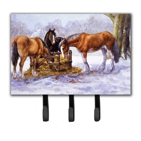 Jensendistributionservices Horses Eating Hay in the Snow Leash or Key Holder MI256134
